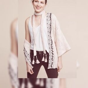 Anthropologie Beautiful Stories Livia Textured tweed Kimono One Size Pink boho